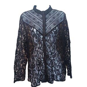 Black Lace Long-Sleeve Blouse With Sheer Design Worthington PXL